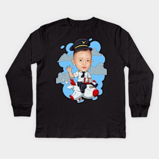 Pilot caricatures Kids Long Sleeve T-Shirt